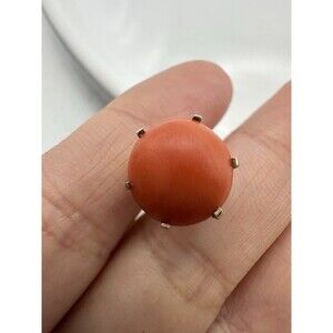 Single 14k Gold Red Coral Screw Back Earring